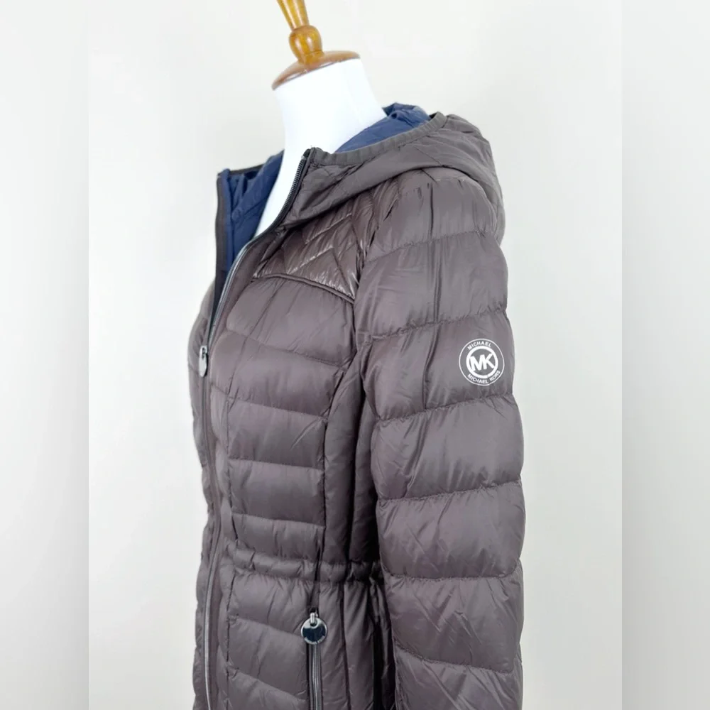 MICHAEL Michael Kors Packable Down Fill Coat Medium Brown Hooded Puffer - Picture 2 of 11